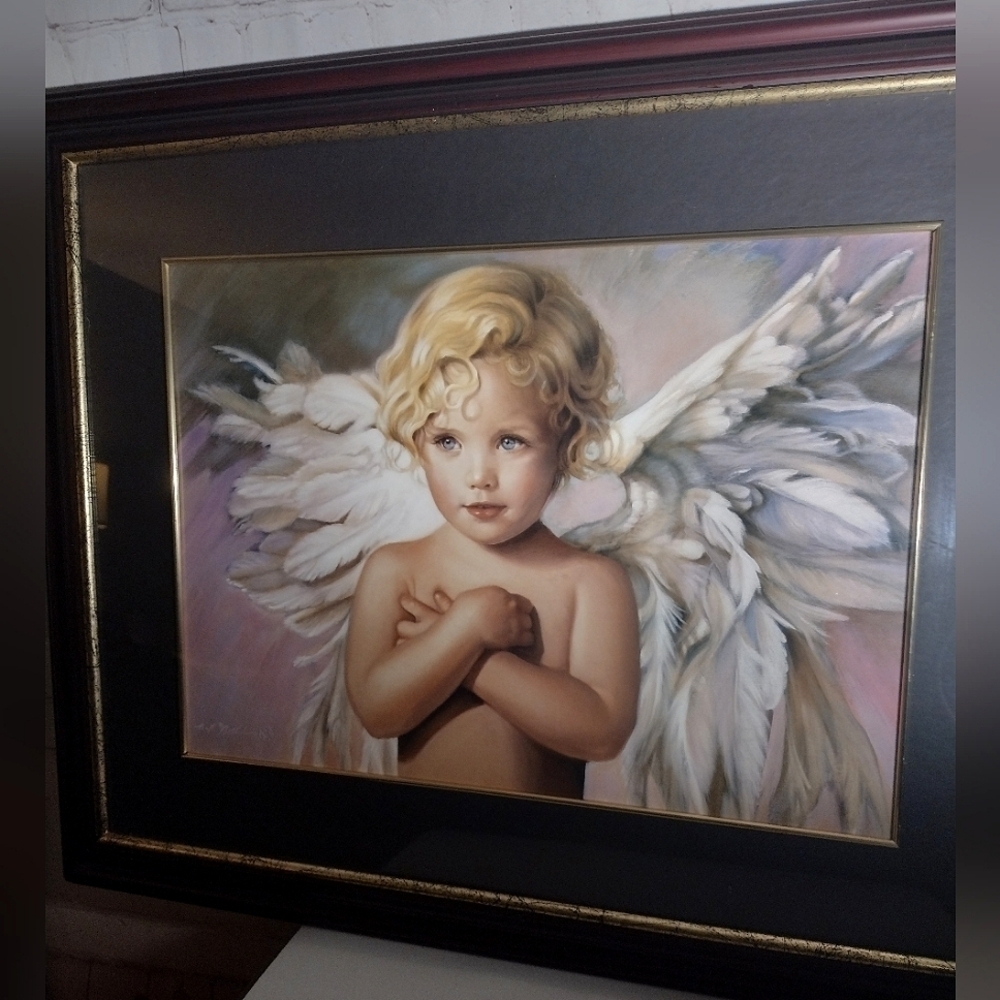 VTG Nancy Noel "Grace" Angel Framed Art Print 26.5 x 21.5"